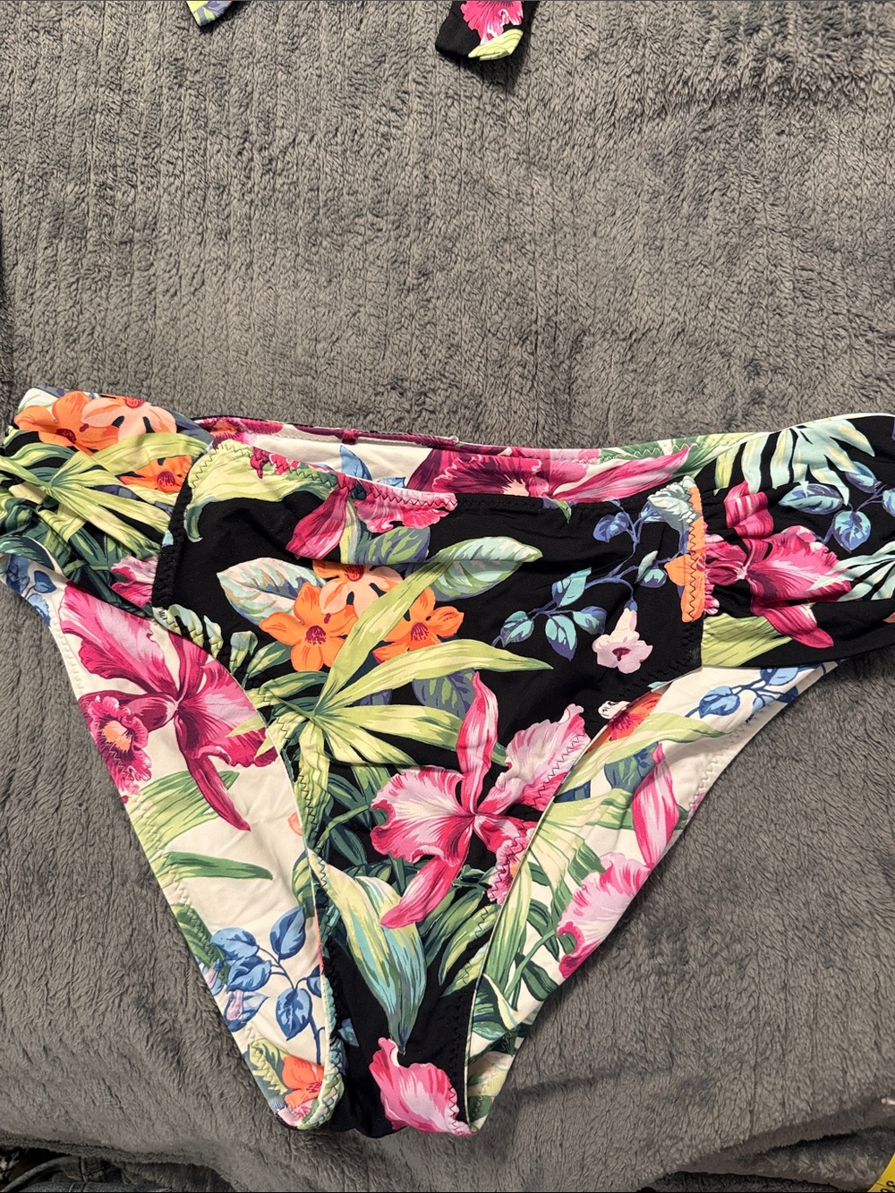 Tommy Bahama Black Floral Bikini Bottoms with Pink & Green Accents